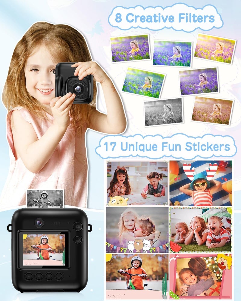 Fulealfly Instant Camera, Dual-Lens Kids Camera Christmas Birthday Gifts, 48MP 1080P Selfie Instant Print Cameras for Kids, Toddle Digital Camera Toy for Girls Boys Age 3 4 5 6 7 8 9 10 (Black) - Image 5